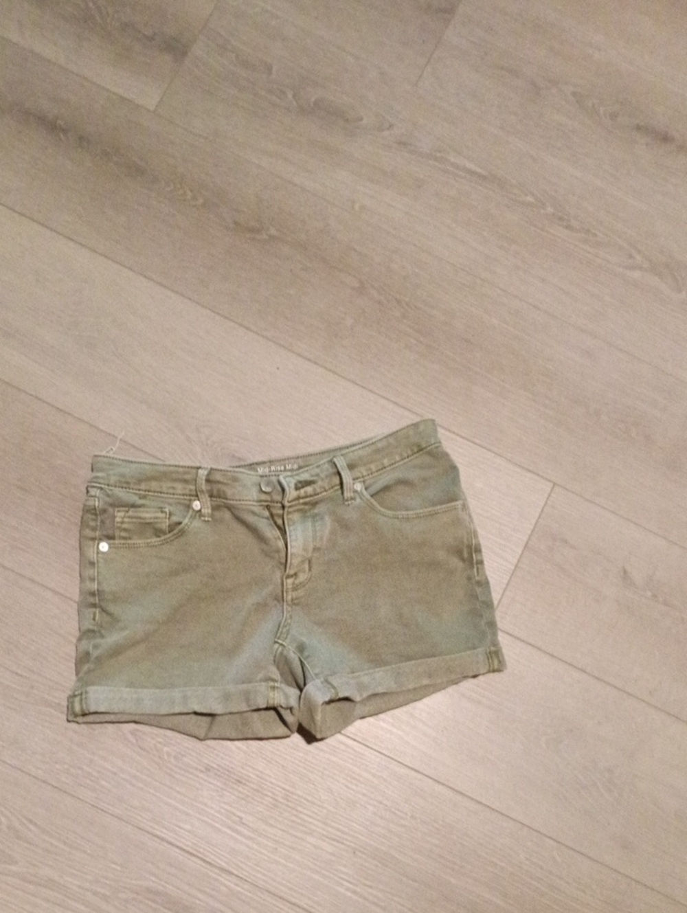 High-Rise Olive Green Denim Shorts with Rolled Hem